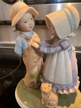 Designer Collection Porcelain Boy and Girl Figurine in Cream and Pastel Colors